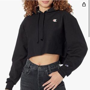 Champion - Black Cropped Sweatshirt Hoodie - Large